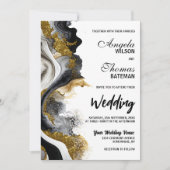 Black Gold Agate Marble Wedding Einladung (Vorderseite)
