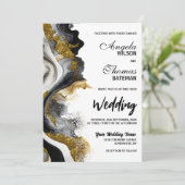 Black Gold Agate Marble Wedding Einladung (Stehend Vorderseite)