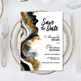 Black Gold Agate Marble Wedding Save the Date