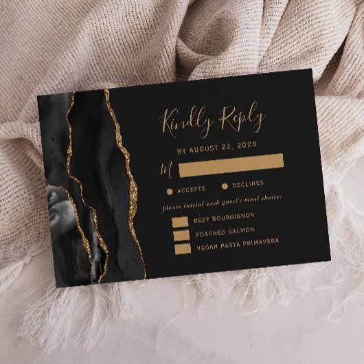 Black Gold Agate Meetings Optionen Dunkle Hochzeit RSVP Karte