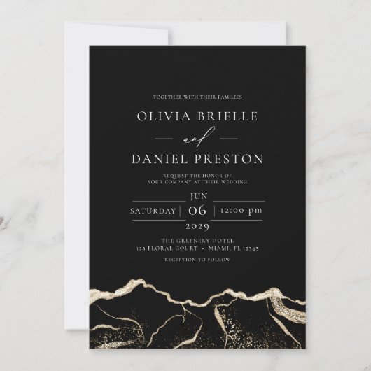 Black Gold Agate Moderne Hochzeit Einladung (Vorderseite)