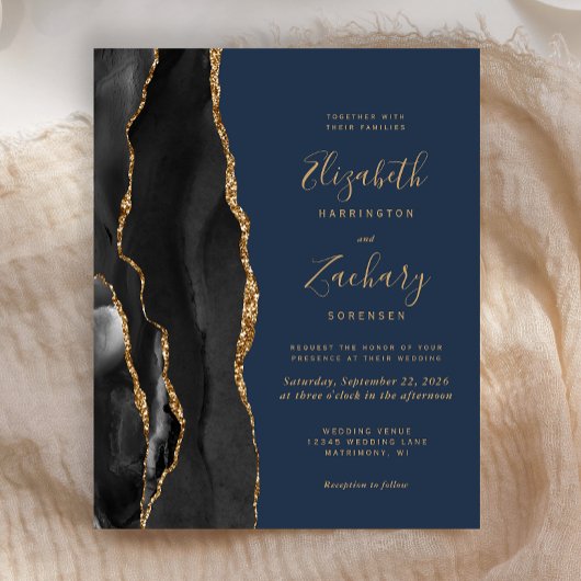 Black Gold Agate Navy Blue Wedite