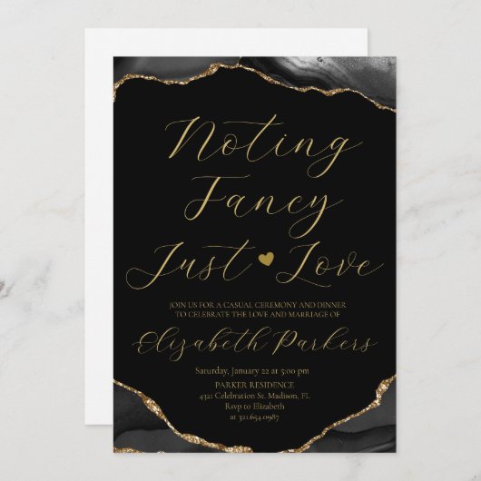 Black & Gold Agate Nichts Extravagant nur Liebe Einladung (Vorne/Hinten)