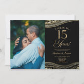Black Gold Agate Party zum 15. Hochzeitstag Einladung (Vorderseite)