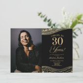 Black Gold Agate Picture 30. Geburtstag Party Einladung (Stehend Vorderseite)