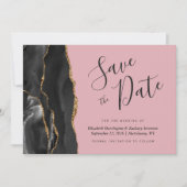 Black Gold Agate Pink Save the Date Karte (Vorderseite)