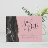 Black Gold Agate Pink Save the Date Karte (Stehend Vorderseite)