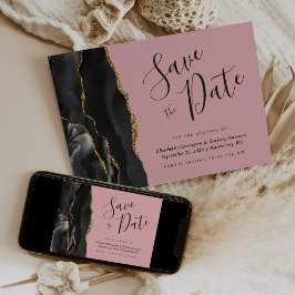 Black Gold Agate Pink Save the Date Karte