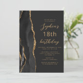 Black Gold Agate Script Dark 18th Birthday Einladung (Stehend Vorderseite)