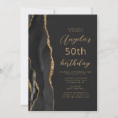 Black Gold Agate Slate Script 50. Geburtstag Einladung (Vorderseite)