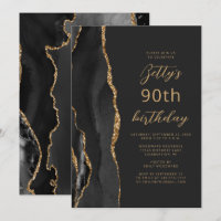 Black Gold Agate Slate Script 90. Geburtstag