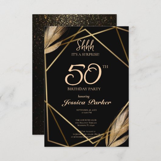 Black Gold Agate Überraschung 50. Geburtstag Einladung (Vorne/Hinten)