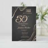 Black Gold Agate Überraschung 50. Geburtstag Einladung (Stehend Vorderseite)