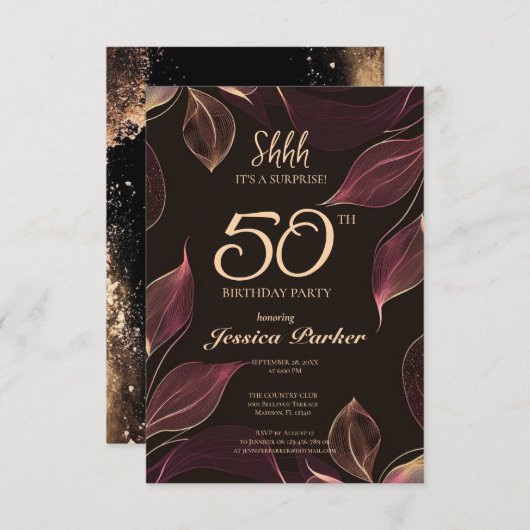 Black Gold Agate Überraschung 50. Geburtstag Einladung (Vorne/Hinten)