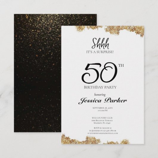 Black Gold Agate Überraschung 50. Geburtstag Einladung (Vorne/Hinten)