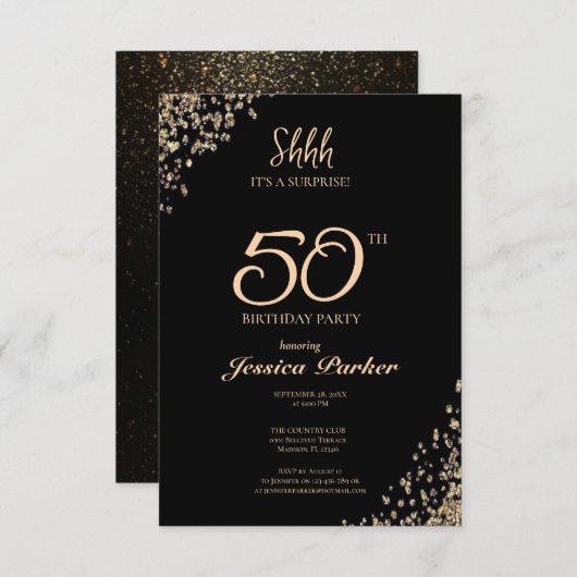 Black Gold Agate Überraschung 50. Geburtstag Einladung (Vorne/Hinten)