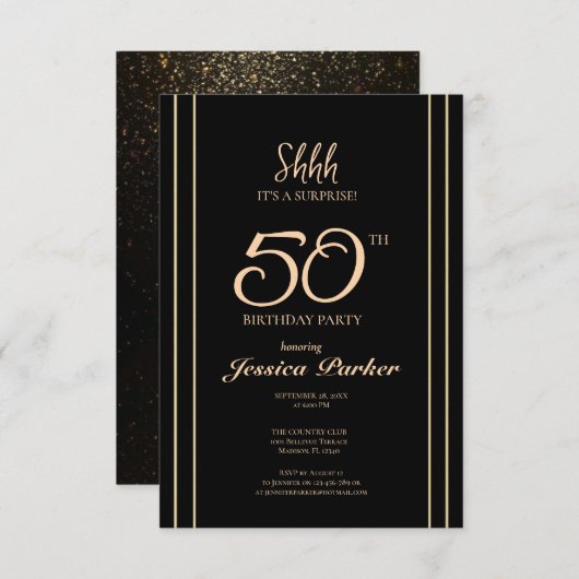 Black Gold Agate Überraschung 50. Geburtstag Einladung (Vorne/Hinten)