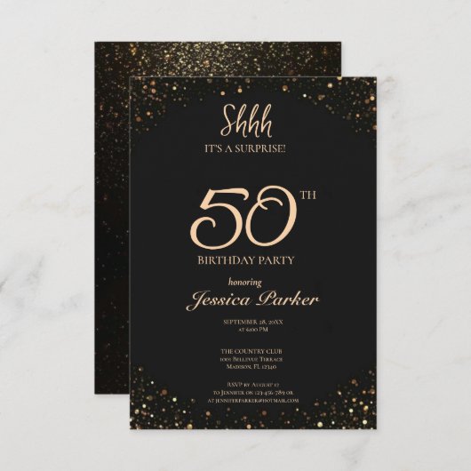 Black Gold Agate Überraschung 50. Geburtstag Einladung (Vorne/Hinten)