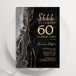 Black Gold Agate Überraschung 60. Geburtstag Einladung<br><div class="desc">Schwarz und Gold überraschen 60. Geburtstagsfeier Einladung. Elegantes modernes Design mit Aquarellfarben-marmorgeode Hintergrund,  Imitate Glitzer Gold und Typografie Skript-Schriftart. Die trendige Einladungskarte eignet sich perfekt für eine stilvolle Damenfeier. Gedruckte Zazzle Einladungen oder Sofortdownload digitalen druckbaren Vorlage.</div>