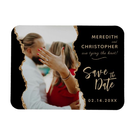 Black Gold Agate Wedding Foto Save the Date Magnet (Horizontal)
