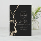 Black Gold Agate Wedding QR Code Elegant Einladung (Stehend Vorderseite)