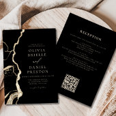 Black Gold Agate Wedding QR Code Elegant Einladung