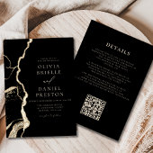 Black Gold Agate Wedding QR Code Elegant Einladung
