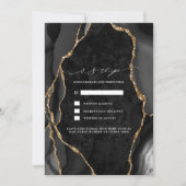 Black & Gold Agate Wedding RSVP Einladung (Vorderseite)