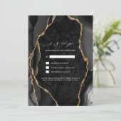 Black & Gold Agate Wedding RSVP Einladung (Stehend Vorderseite)