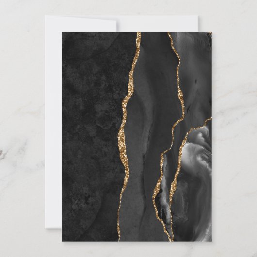 Black & Gold Agate Wedding RSVP Einladung (Rückseite)