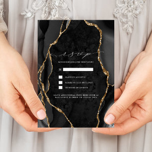 Black & Gold Agate Wedding RSVP Einladung