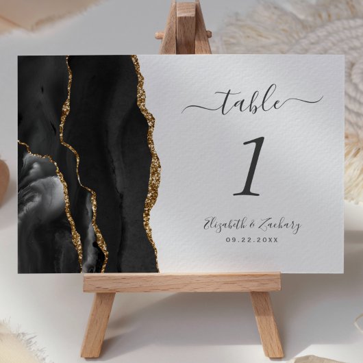 Black Gold Agate Wedding Tischnummer