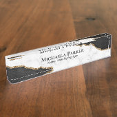 Black Gold Agate Weißer Marmor Elegantes Beruflich Namensplakette (Seite)