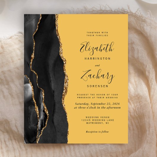 Black Gold Agate Yellow Wedite Einladung
