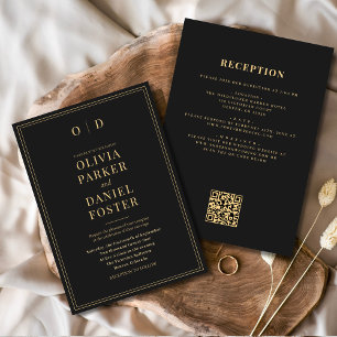 Black Gold All in One QR Code Hochzeit Einladung
