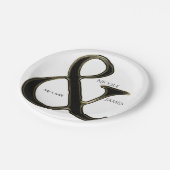 Black & Gold Ampersand Chic Hochzeitsempfang Pappteller (Schrägansicht)
