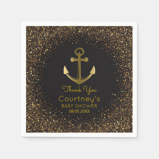 Black Gold Anchor Nautical Baby Dusche Vielen Dank Serviette