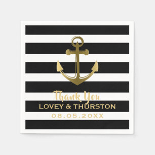 Black Gold Anchor Nautical Wedding Vielen Dank Serviette