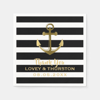 Black Gold Anchor Nautical Wedding Vielen Dank Serviette