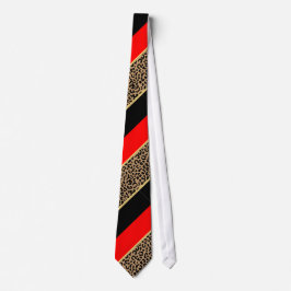 Black, Gold and Red Diagonal Stripe Leopard Krawatte