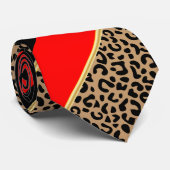 Black, Gold and Red Diagonal Stripe Leopard Krawatte (Gerollt)