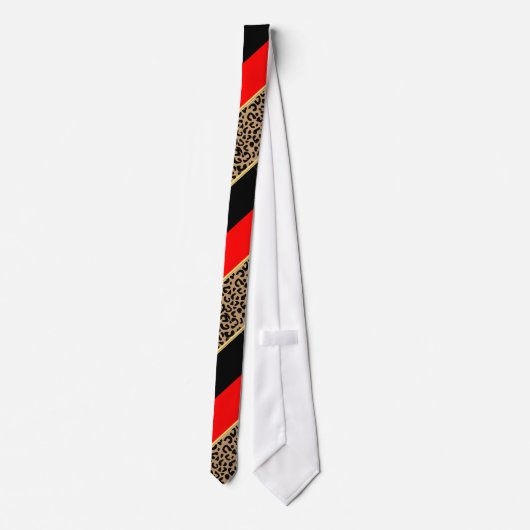 Black, Gold and Red Diagonal Stripe Leopard Krawatte (Rückseite)