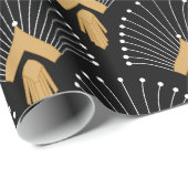 Black, Gold and White Art Deco Fan Flowers Motiv Geschenkpapier (Rolleneckpunkt)