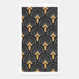 Black, Gold and White Art Deco Fan Flowers Motiv Serviette
