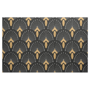 Black, Gold and White Art Deco Fan Flowers Motiv Stoff