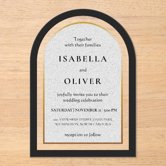 Black gold and white simplistic wedding acryleinladungen (Vorderseite)