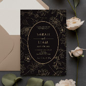 Black & Gold Anemone Line Wildblume Einladung