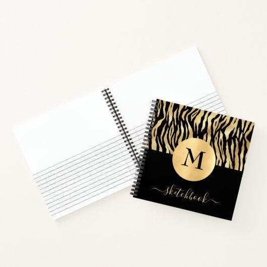 Black Gold Animal Print Glam Monogram Sketchbook Notizblock (Innenseite)