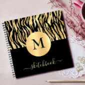 Black Gold Animal Print Glam Monogram Sketchbook Notizblock