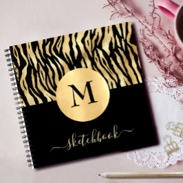 Black Gold Animal Print Glam Monogram Sketchbook Notizblock